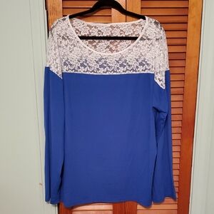 Blue Lace Yoke Women's Top